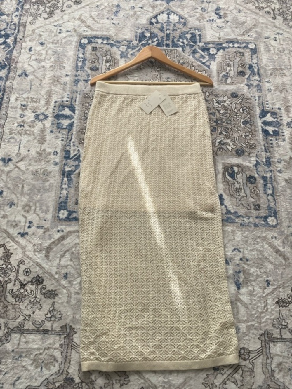 NWT A New Day Women's Cream Knit Textured Midi Skirt